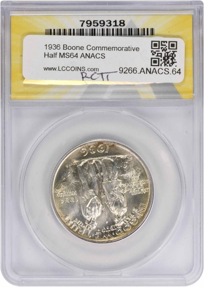 Boone Commemorative Silver Half Dollar 1936 MS64 ANACS