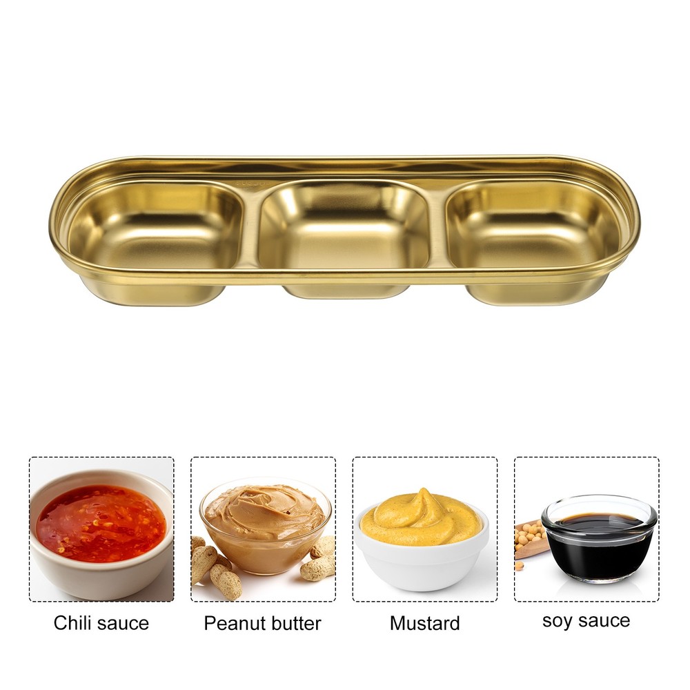 10pcs Metal Dish Dipping with 3 Rectangular Compartment Divided Gold
