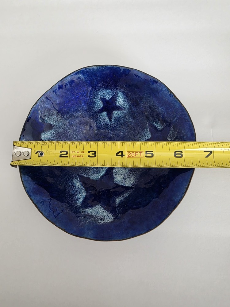 Enamel On Copper Bowl Blue Star Pattern