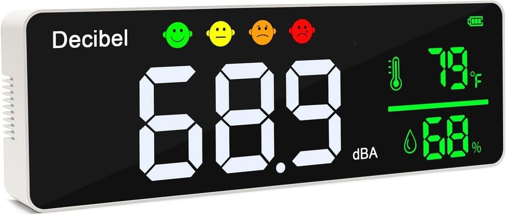 Large 11 Inch LED Decibel Meter - Accurate Noise Level & Temperature Reader