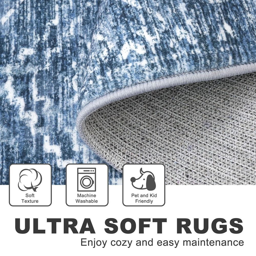 KILOCOCO Boho Entryway Rug 3x5 Area 3' x 5' (Rectangular), Stonewashed Blue