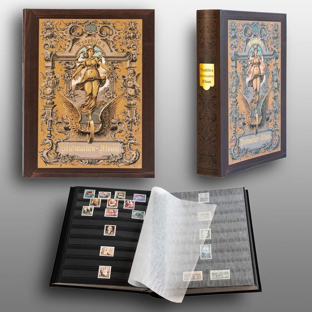 Prophila Stamp Collector's Album with 60 Black Pages Stockbook in Heritage De...