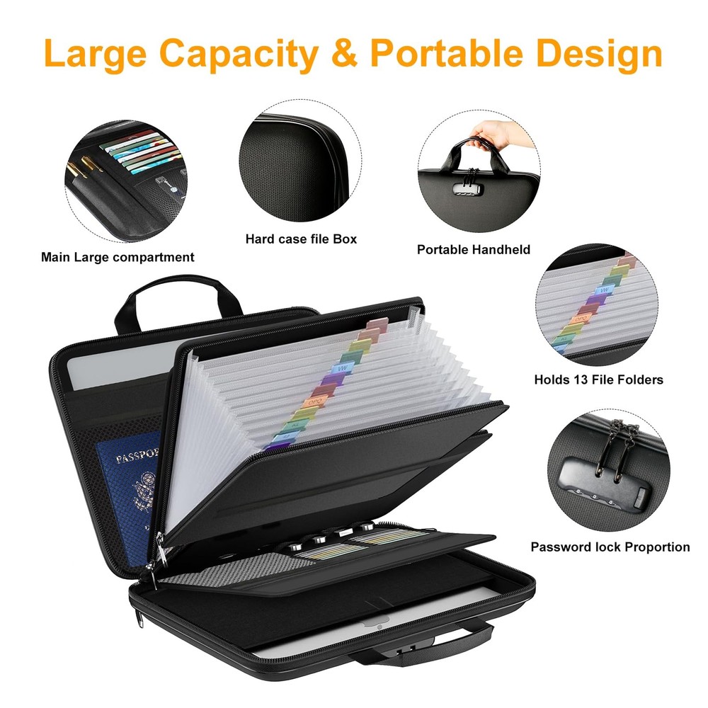 Fireproof Document Storage Box with Lock - Portable Hard Case Organizer