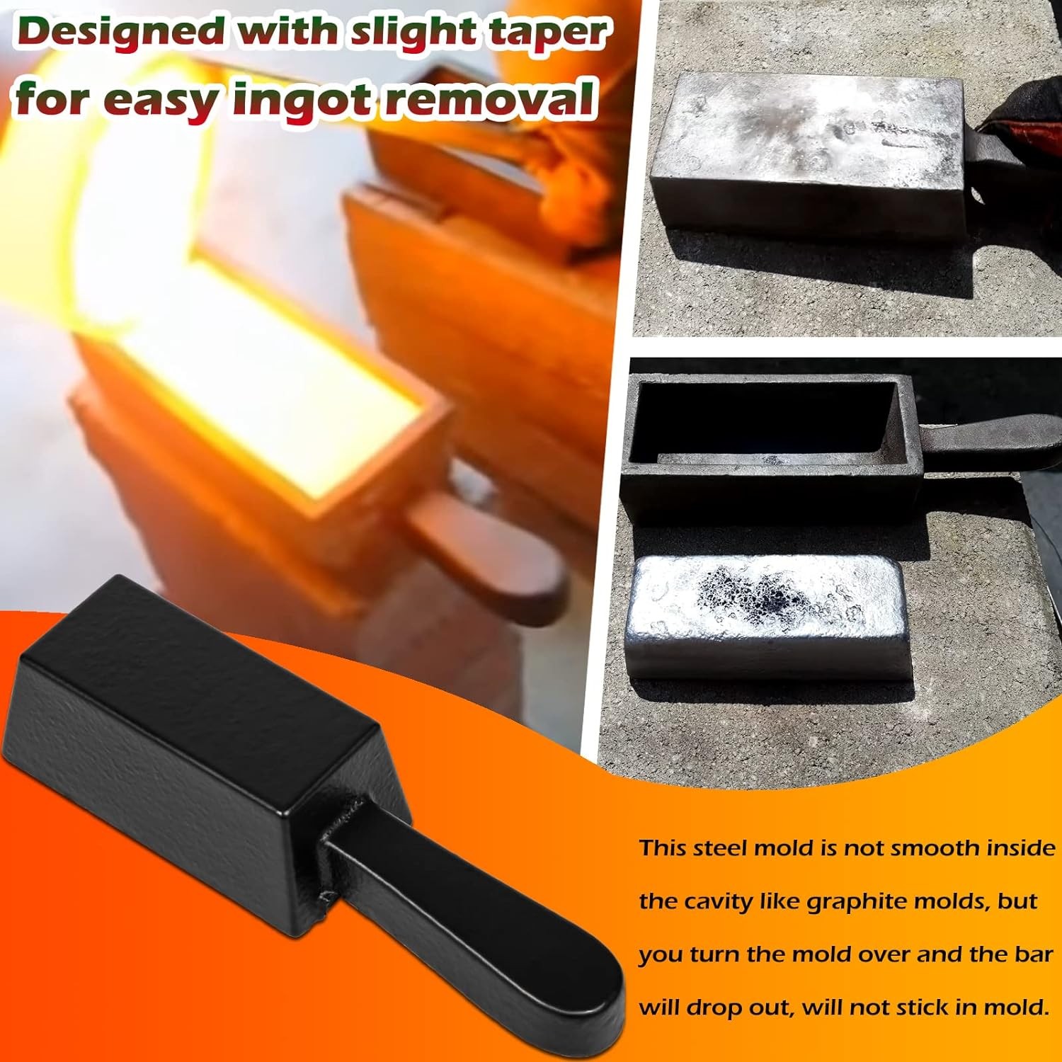 25 oz Gold Bar Loaf Cast Iron Ingot Mold for Custom Smelting Pouring Melting