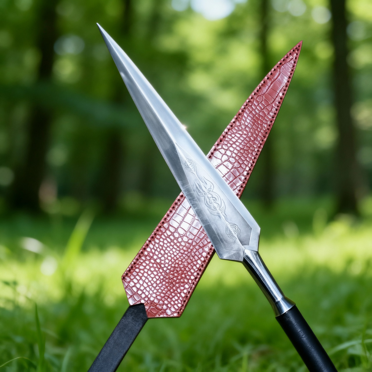 Historical Hand Forged Carbon Steel Spear Collectible Easter gift with sheath