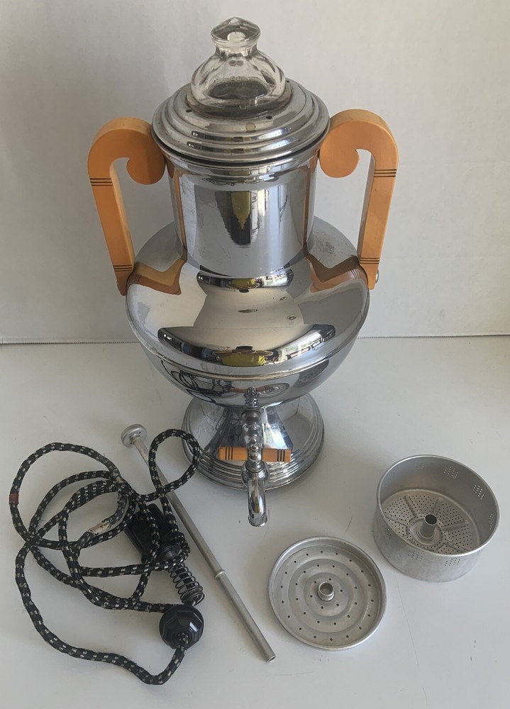 Vintage  Chrome & Yellow Coffee Maker Urn