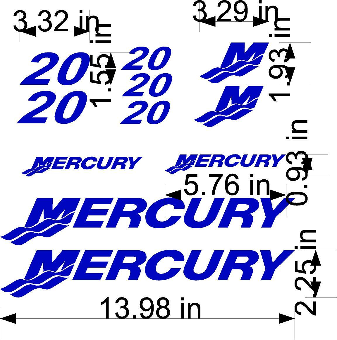 (11pc) Set of 20 Hp Mercury outboard boat cowling decal set custom color choices
