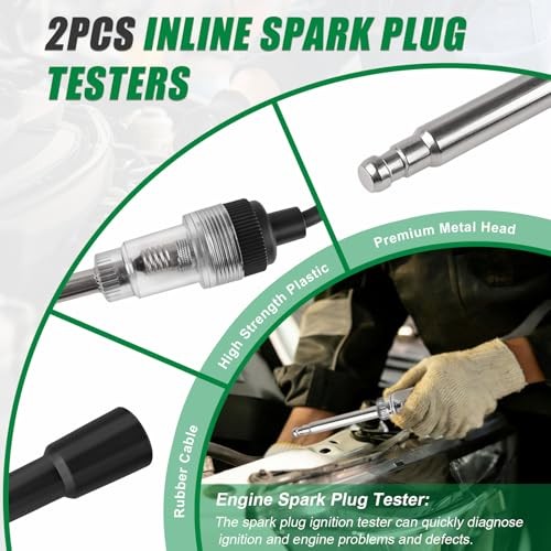 2PCS Spark Plug Tester, Inline Spark Tester, Ignition Coil Tester Tool for