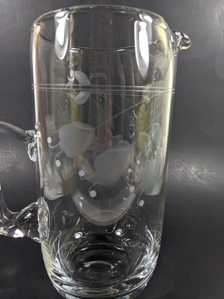 Crystal Pitcher with Cut Flower Designs Hand Blown Kitchenware Decor Serving