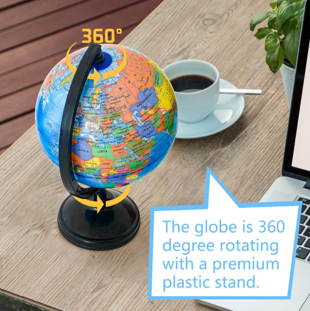 WORLD GLOBE EARTH TOP Map Rotating Geography Ocean Classroom Learning Desktop