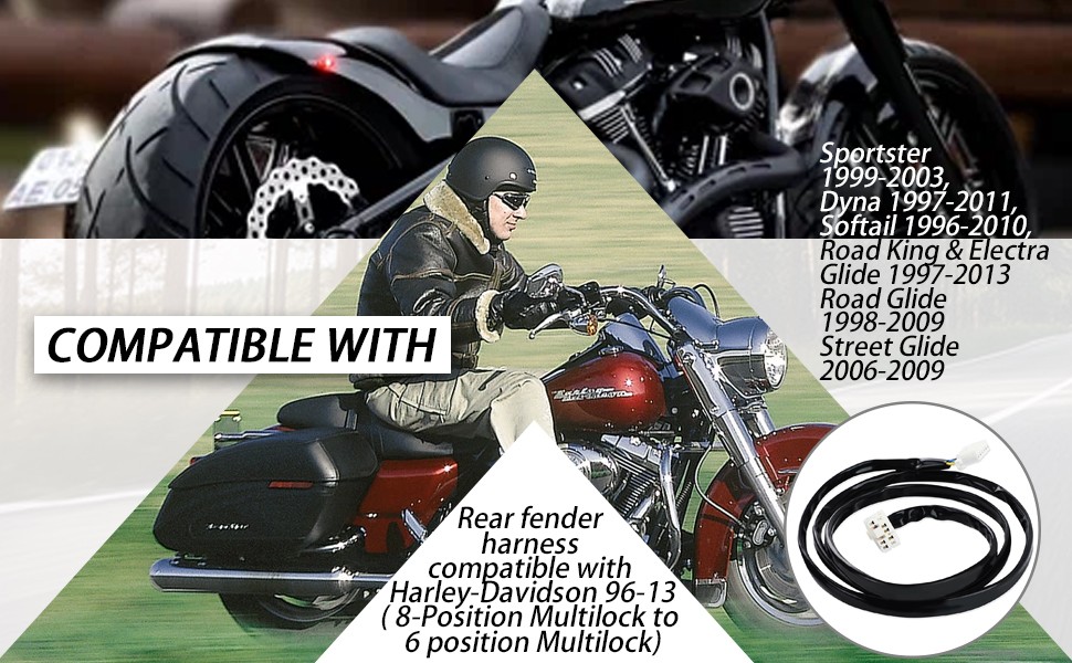 For 1996-2013 Harley Davidson Rear Plug-N-Play Taillight Fender Wiring Harness