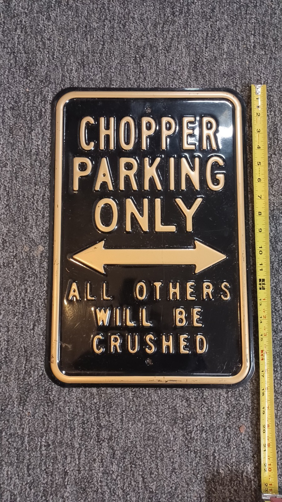 chopper parking only sign embossed large heavy old motorcycle 18x12 Black Gold