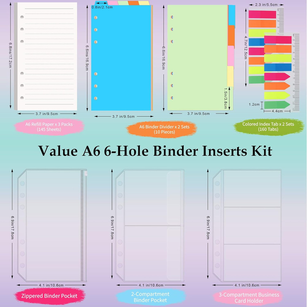 A6 Refill Paper Planner Inserts for A6 6 Ring Notebook Binder, 135 Sheets Lined