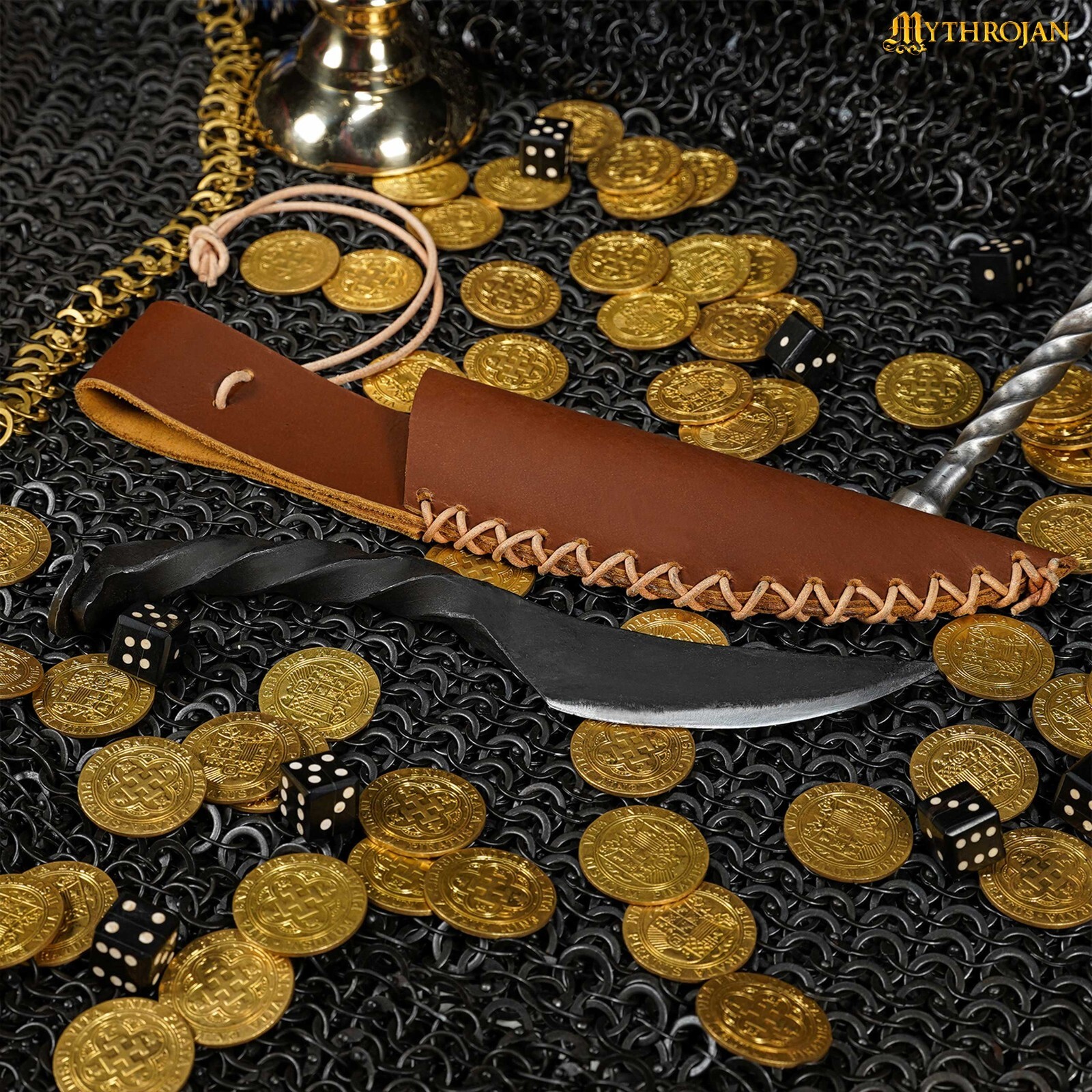 Viking Pocket Knife Twisted Carbon Steel Handle With Handcrafted Leather Sheath