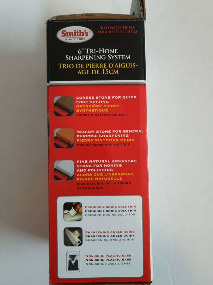 Smith's 6"Tri-Hone Sharpening System Medium-Fine-Coarse, sharpens all types .
