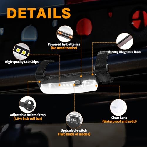 UTV Dome Light, Roll Bar Mount for UTV Interior Lights Battery Powered White