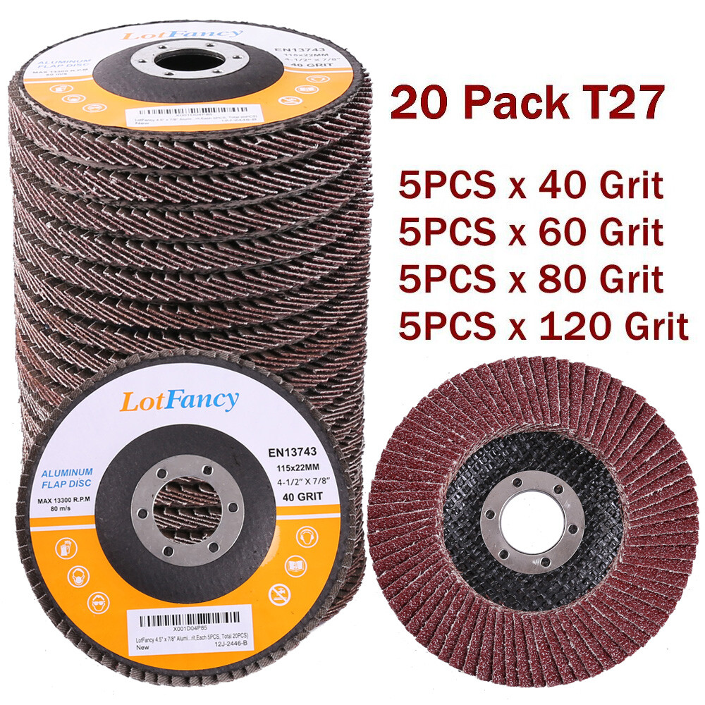 20x 4.5" 4-1/2 Flap Discs 40 60 80 120 Grit Sanding Grinding Wheels Assorted T27