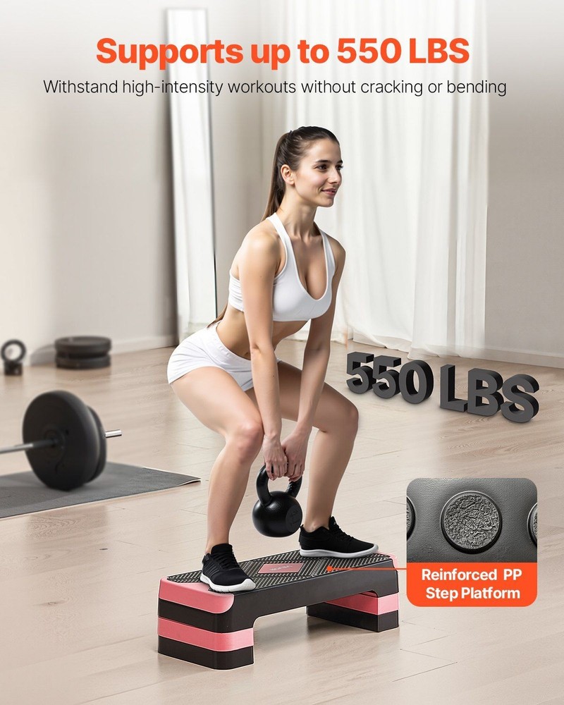 High-Density Workout Step Deck 28in Adjustable Up to 8in Height Red