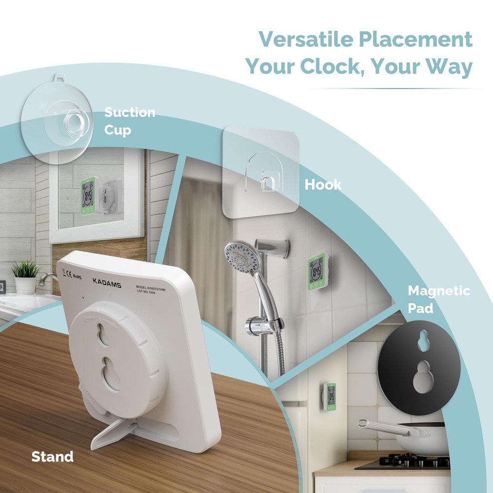 Shower Clock Waterproof Bathroom Timer – Digital Wall Clock with Countdown, M...