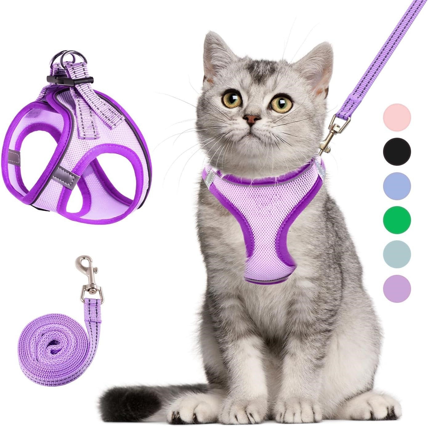 Cat Harness and Leash Set,Soft&Breathable Vest  (Purple,Chest:15.5''-17')