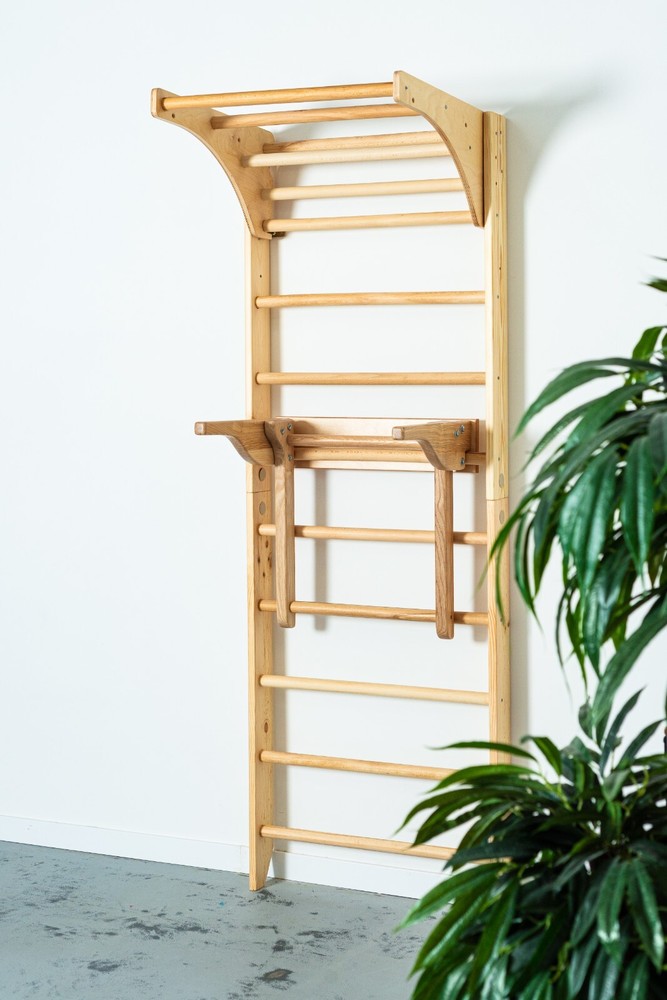 Wooden Wall Bars with adjustable Pull Up bar and Dip Bar