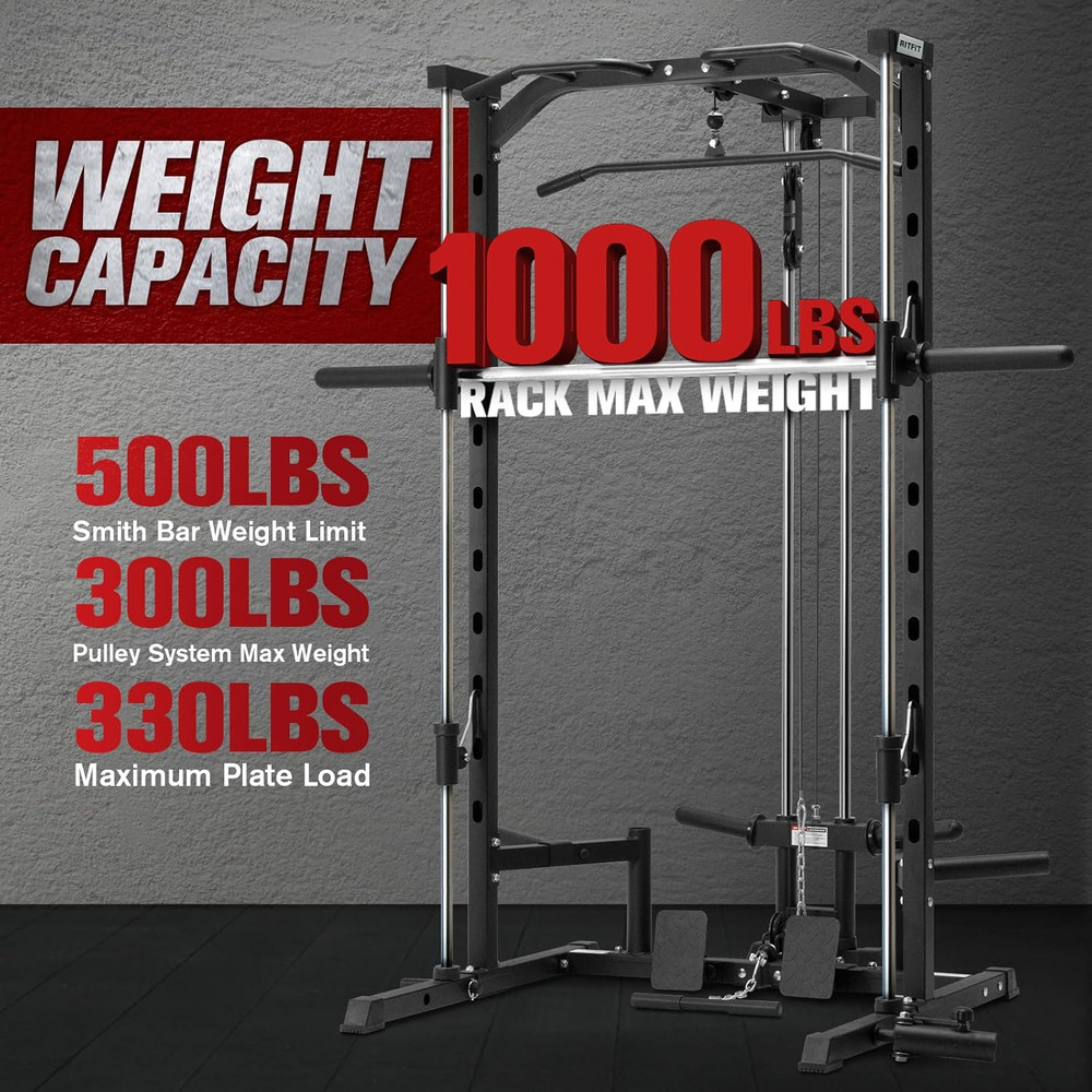 Versatile Smith Machine Power Rack with Lat Pulldown & Attachments