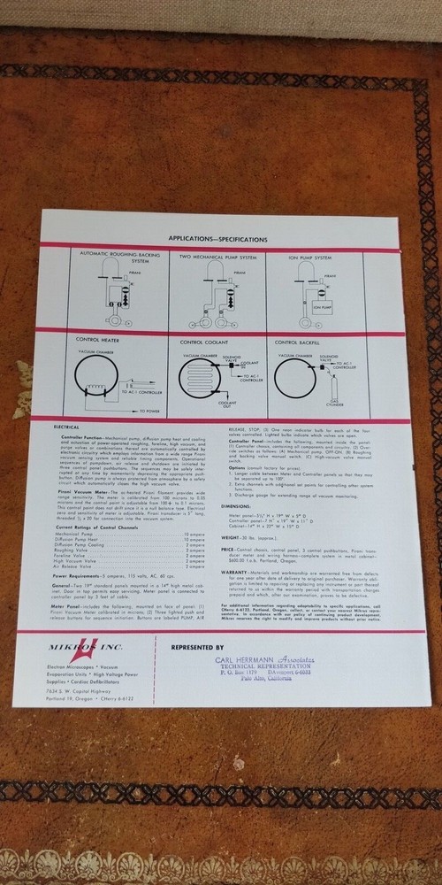 1962 ~ Mikros Inc. ~ Automatic Controller for Vacuum Systems Model AC-1