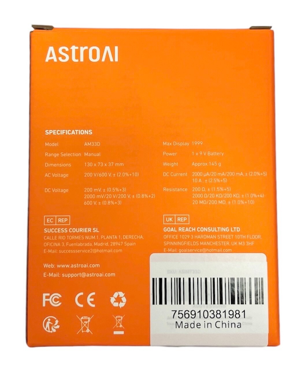 AstroAI Multimeter Tester 2000 Counts Digital with DC AC Voltmeter BRAND NEW