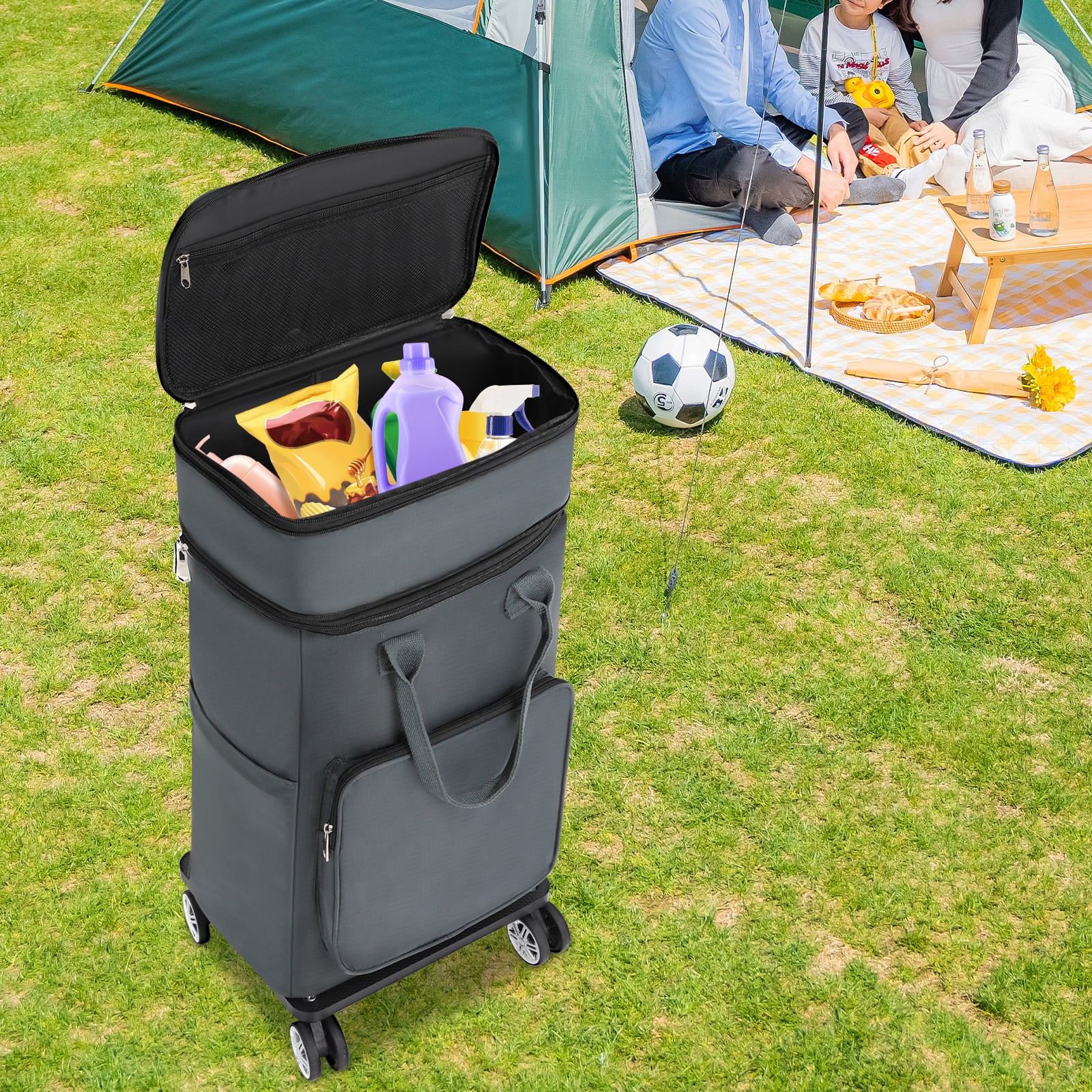 2in1 Shopping Cart Adjustable Grocery Cart 25kg Load Portable Utility Dolly Cart