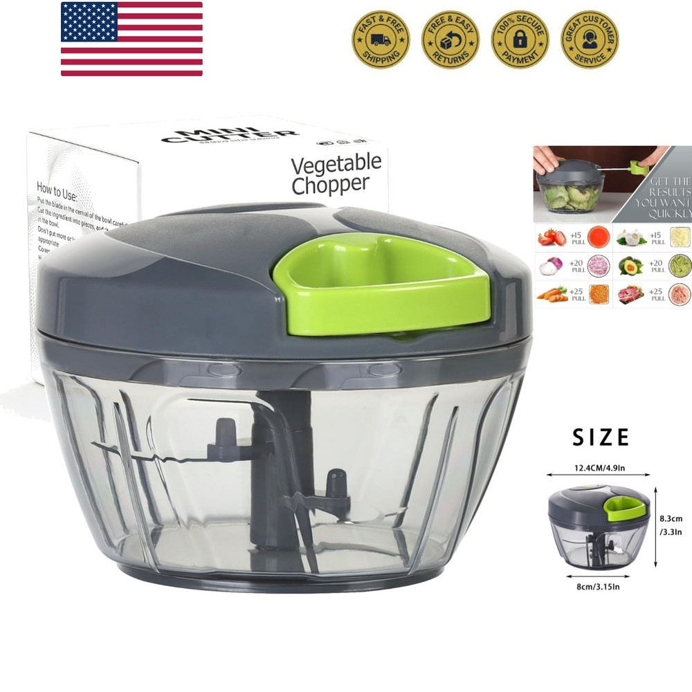 Manual Food Processor Vegetable Chopper, Portable Hand Pull String Garlic Min...