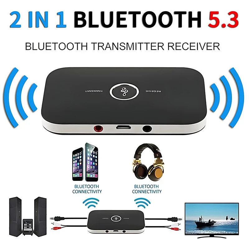 Upgrade B6 Bluetooth 5.3 Audio Receiver Transmitter 2-in-1 AUX RCA Adapter