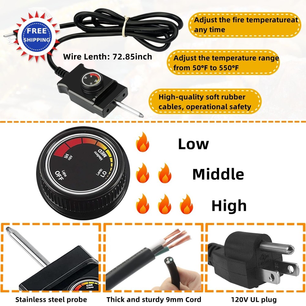 Upgrade 1650W Electric Smoker Heating Element Replacement Kit Adjustable