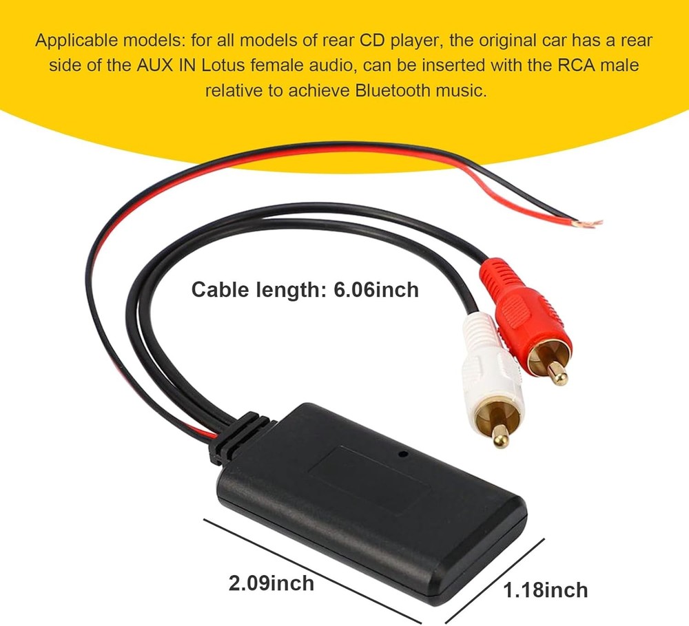 Bluetooth AUX Receiver Car Audio Stereo Module 2 RCA Interface Cable Adapter