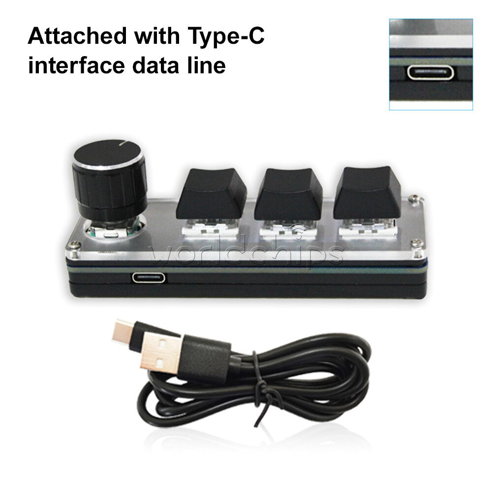 Type-c Programming Custom Knob Keyboard RGB 3 Key Copy Paste Mini Button + Cable