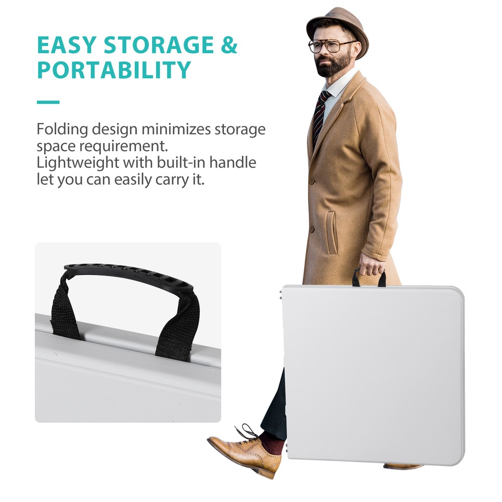 Folding Table Adjustable 4FT Plastic Table Picnic Camping w/Carry Handle White