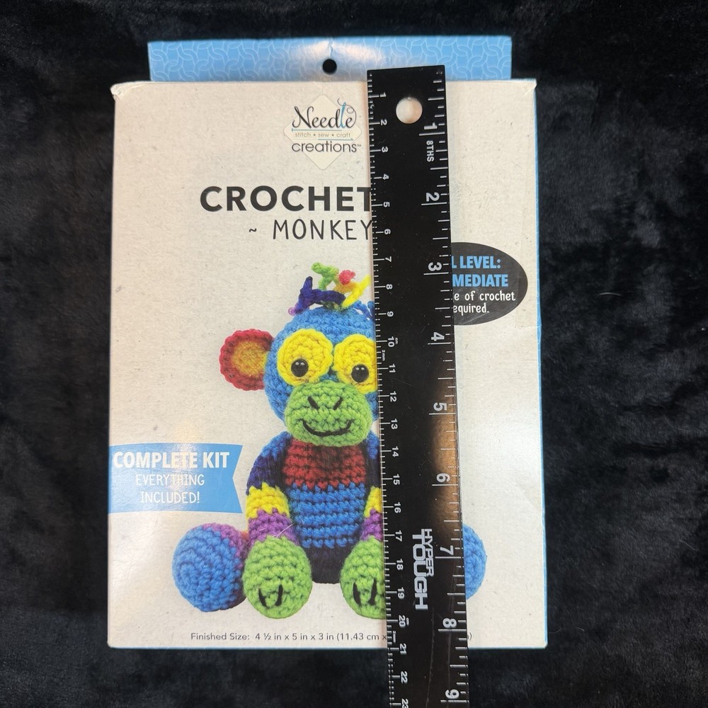 Needle Creations Intermediate Patchwork Monkey Crochet Kit Boho Craft Colorful