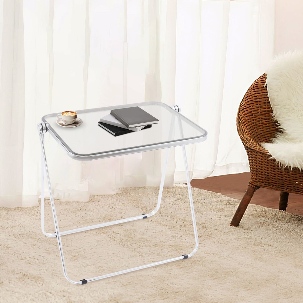 Clear Foldable Side Storage Table Tiny Desk For Home Office Small Computer Desk