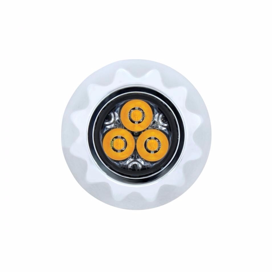 3 Amber LED Mini Warning Light w/ Chrome Bezel - 12 Flash Pattern - Clear Lens