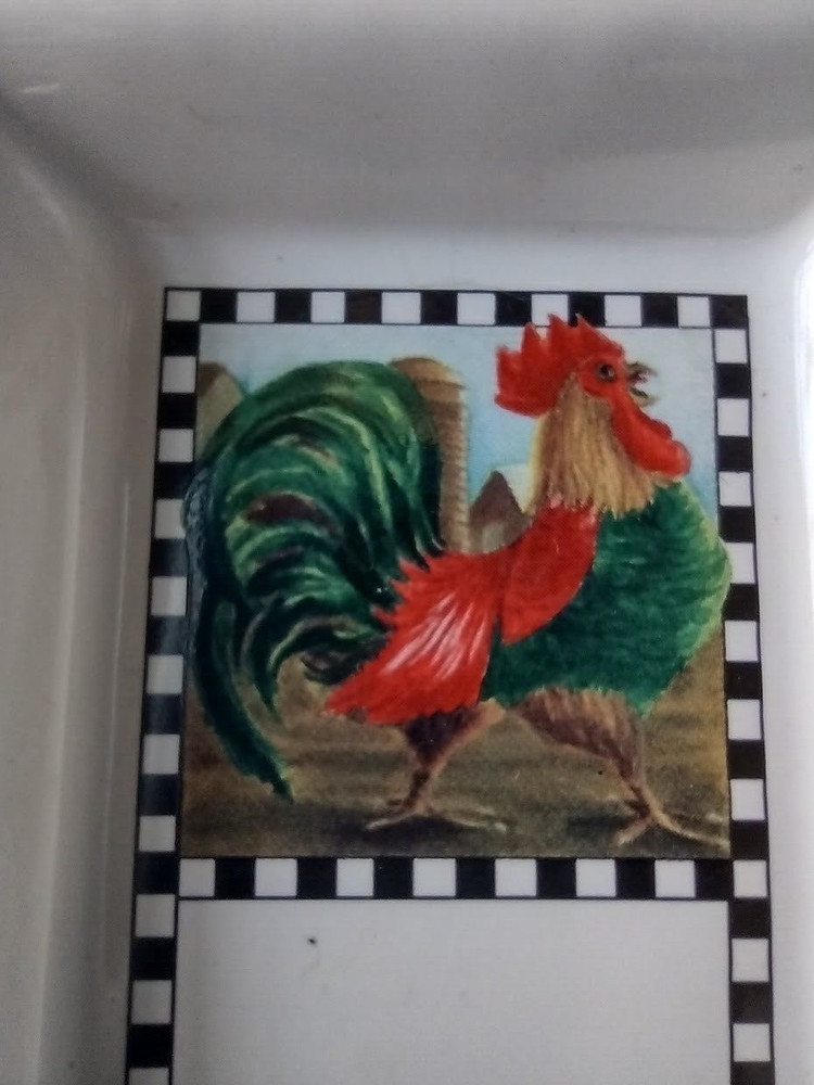 Ceramic Rooster Rectangular Bread Serving Tray Dish