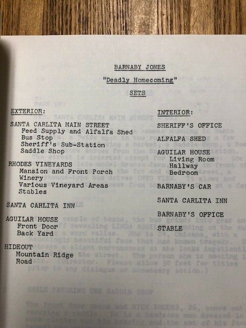 BARNABY JONES TV SCRIPT 1977 " DEADLY HOMECOMING"