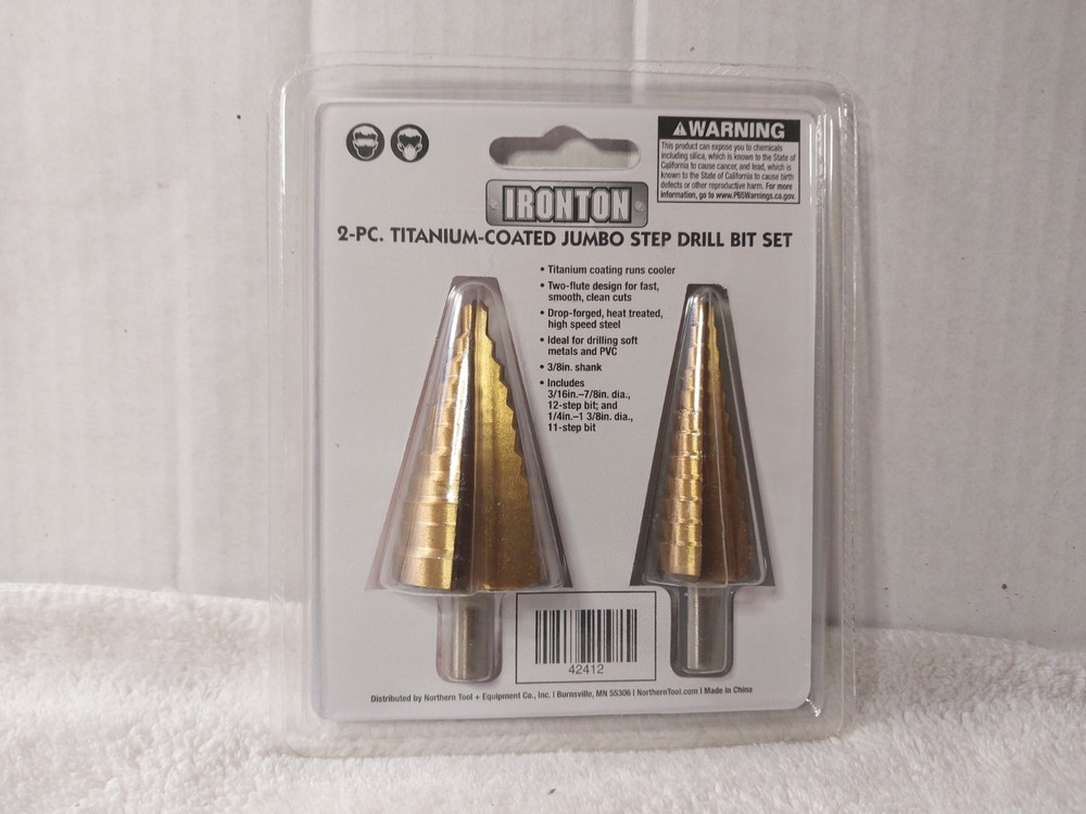 Ironton 2-Pc. Titanium – Coated Jumbo Step Drill Bit Set **NEW**