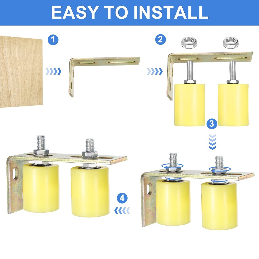 1Set Slide Gate Guide Roller, 2"x2-3/8" Nylon Gate Support & Bracket, Yellow
