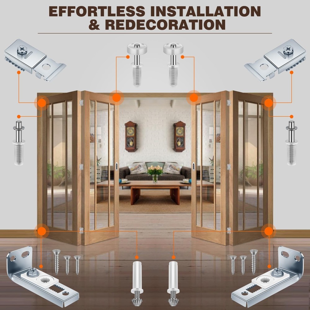 2 Pack Bifold Door Hardware Replacement Kit Top Bottom Bracket Pivot Guide Wheel