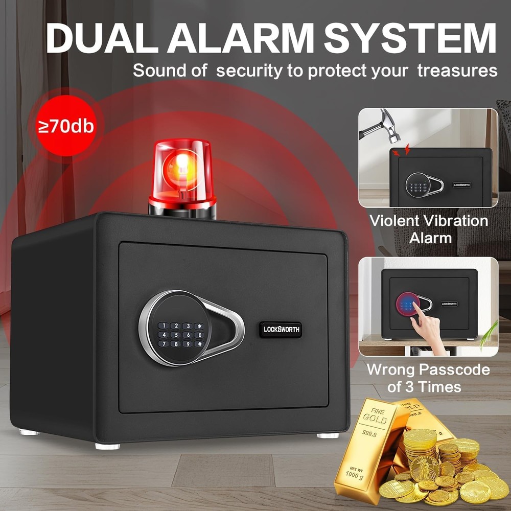 Small Digital Safe Box with Alarm Removable Shelf Key & Code Lock. -1.0 Cubic Ft