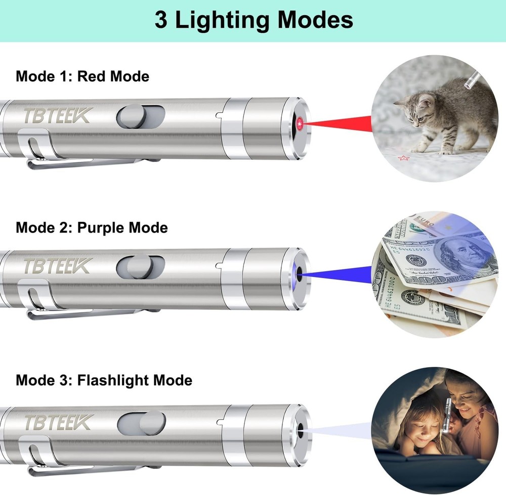 Cat Toys, Rechargeable, 3 Light Modes & 5 Fun Patterns, Portable Interactive Kit