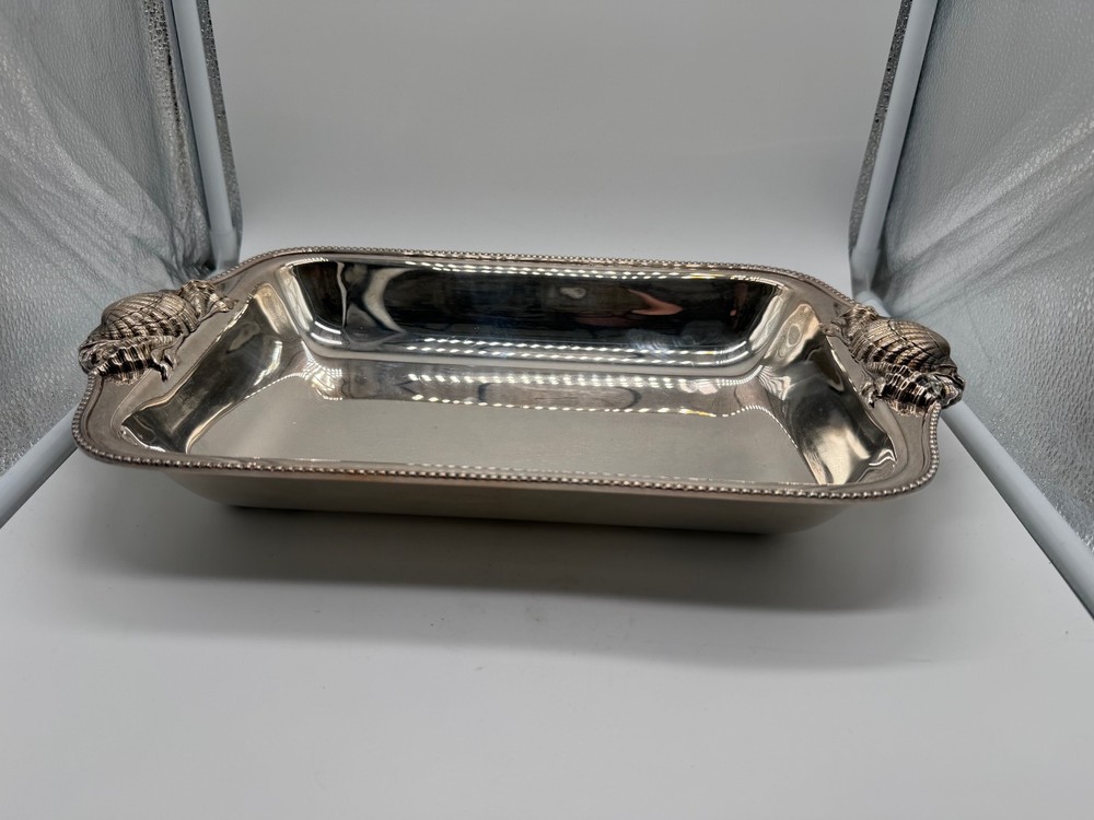 Vintage Topazio Casquinha Silver Plated Rectangle Serving Dish w/ Shell Motif