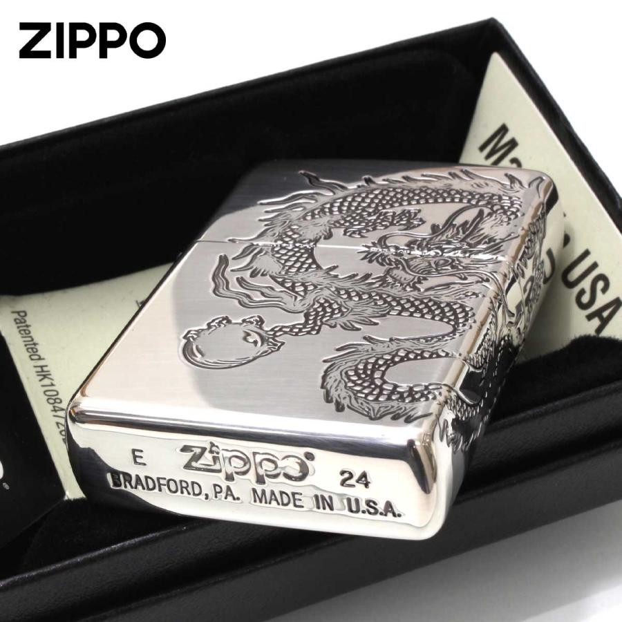 Zippo Dragon 2-sided continuous processing Japanese pattern Silver smoked finish