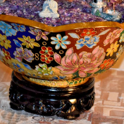 30" VINTAGE BONSAI PEKING JADE TREE IN 10" CLOISONNE BOWL W/EBONY STAND