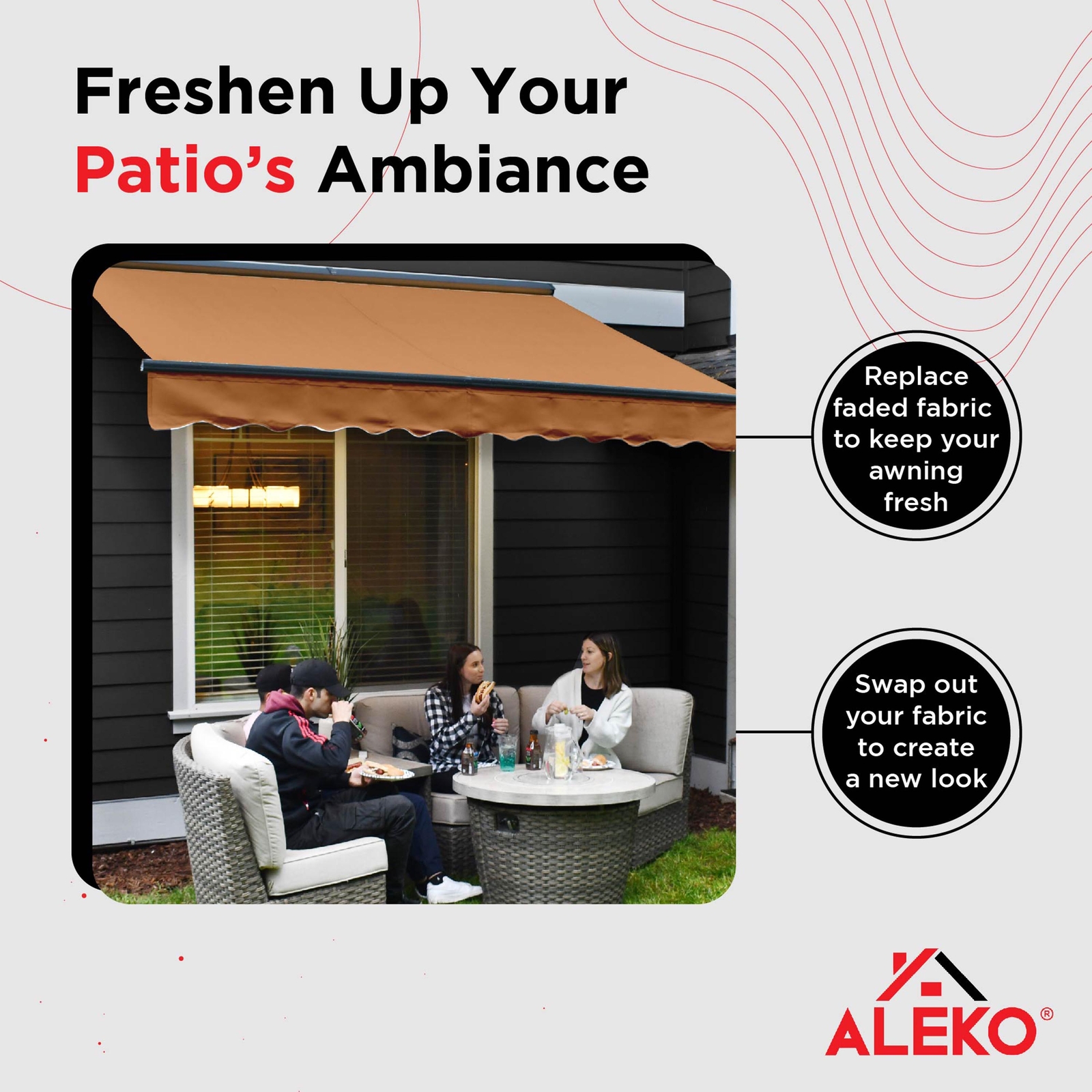 ALEKO 12 x 10 ft Retractable Awning Fabric Replacement, Sand