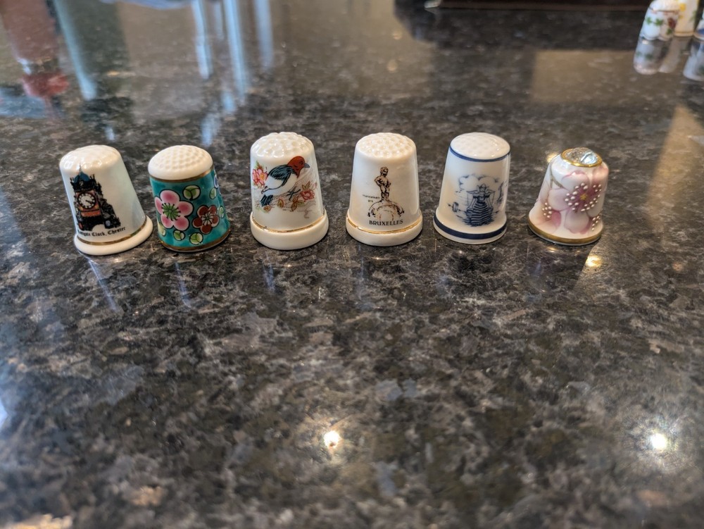 48 Decorative Thimbles in Display Case